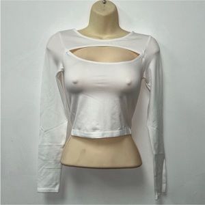 White Cutout Long Sleeve Top